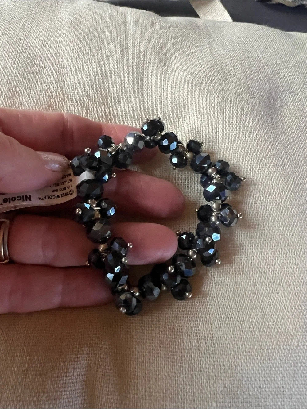 Nicole Dark Navy Blue/Silver Tone Bead Stretch Bracelet, new with tag
